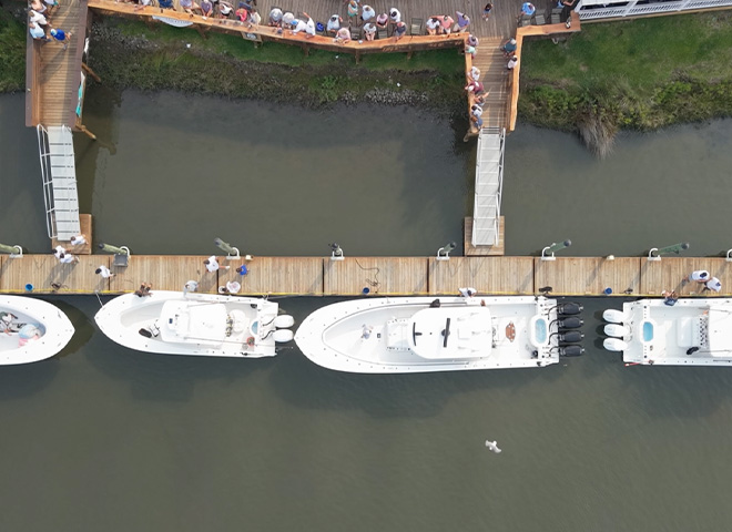 Aerial of boats at dock